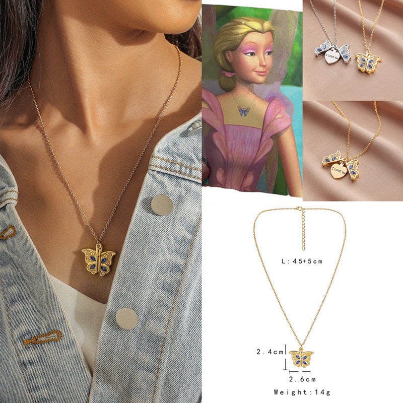 Kalung Liontin Butterfly I Love You Lapis Emas 18K Untuk Wanita