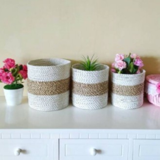 MINI COVER POT TRIPLE WHITE NATURAL ISI 3 PCS