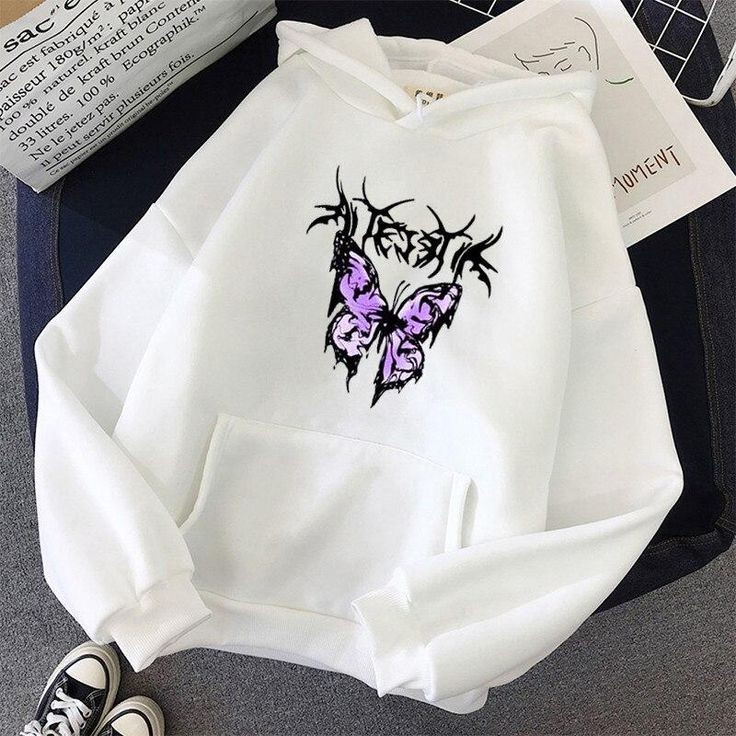 HOODIE CASUAL UNISEX AESTHETIC ART BUTTERFLY FLEECE TEBAL MURAH TERBARU'