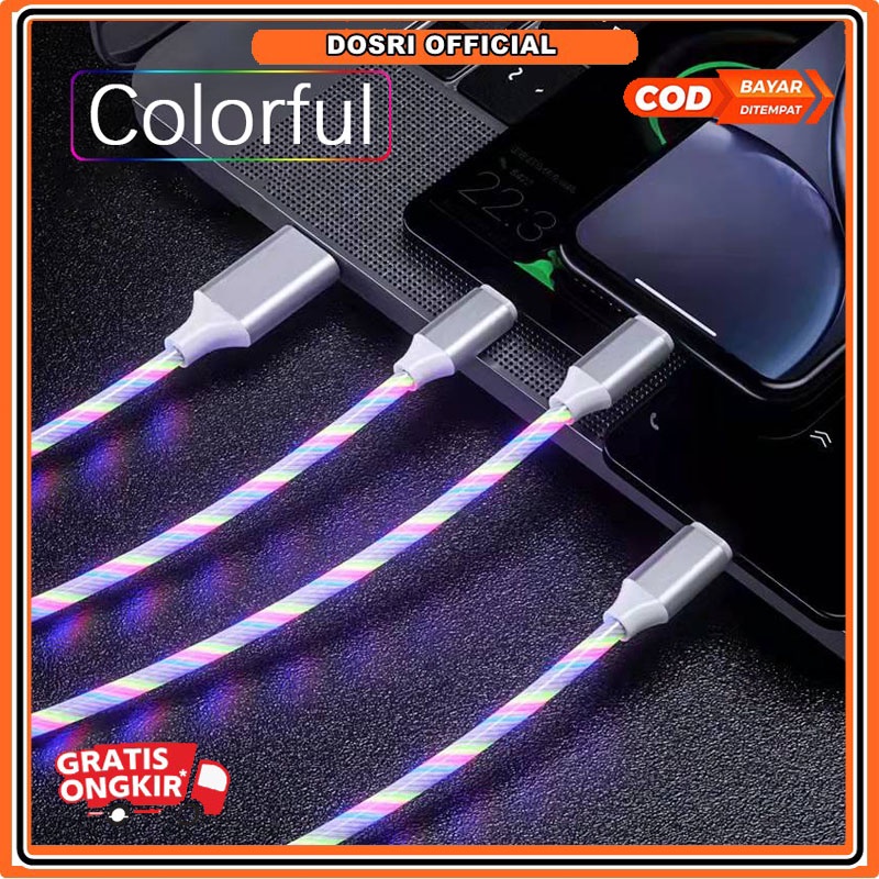 [BISA COD] 1 Pcs Kabel Charger 3 In 1 Full Led Fast Charging Cas Type C Micro Usb Iphone