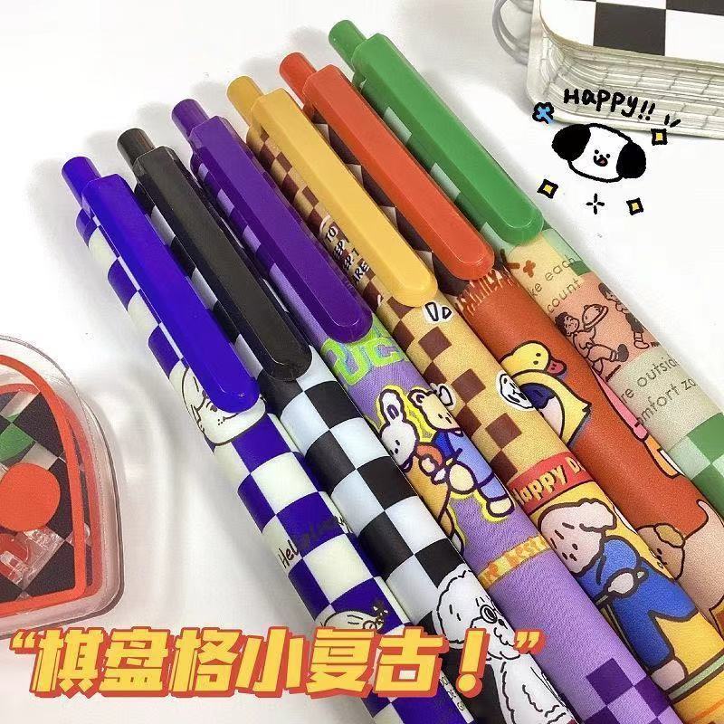 6pcs / set Pulpen Gel Hitam 0.5 Model Tekan Gaya Retro Cepat Kering Untuk Pelajar