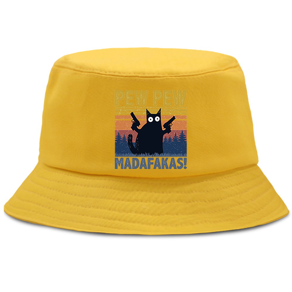 Topi Bucket Motif Kucing Hitam Gaya Kasual Untuk Pria Dan Wanita