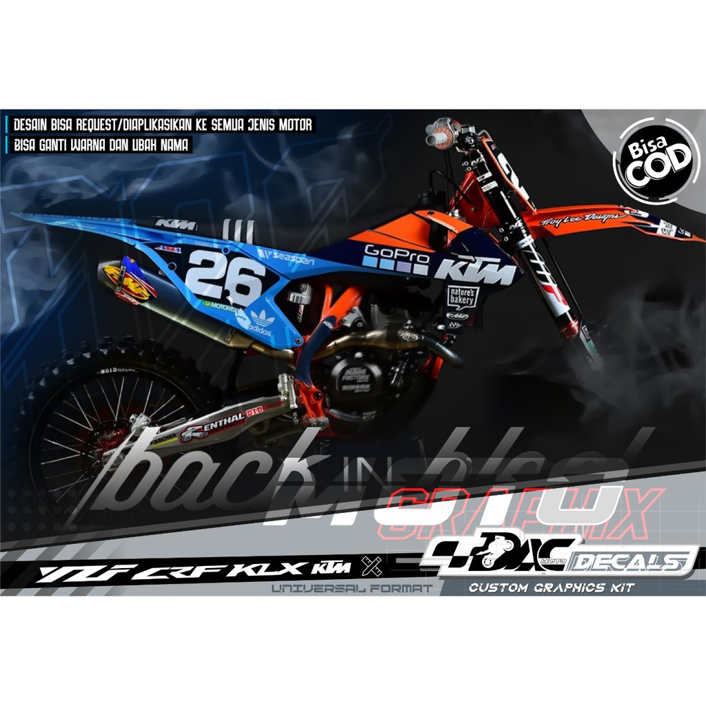 Sticker decal full body KLX biru oren nomor 26