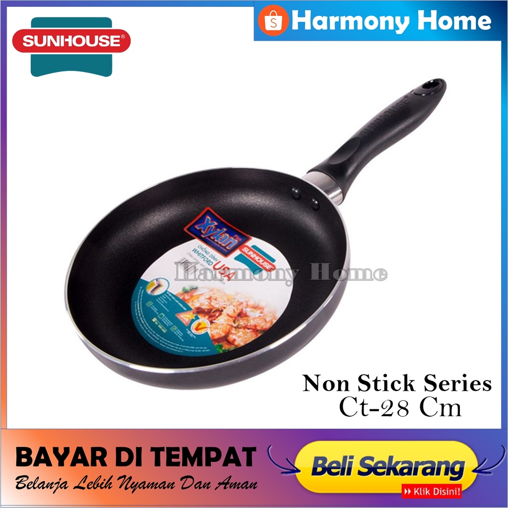 COD!!BARU!! Sunhouse CT-28 Plain Frypan Anti Lengket Hitam 28 cm 1 Pcs || Dapur || Peralatan Masak