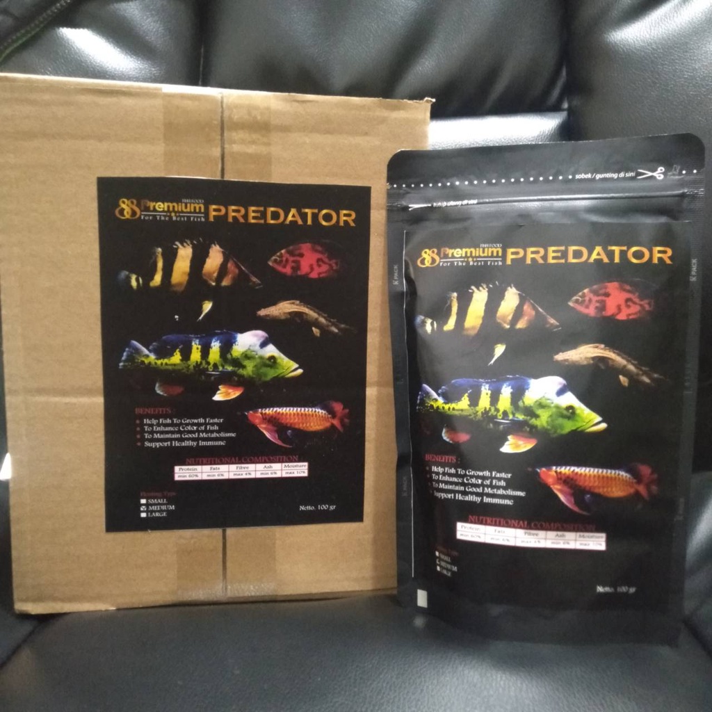 PREMIUM 88 PREDATOR SIZE MEDIUM 100 GR PAKAN IKAN PREDATOR
