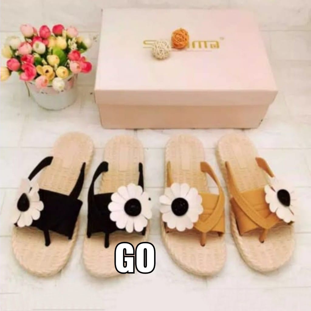 gof PUFFY Import LOVELY BEAR JARI Sandal Wanita Murah Slip Casual Teplek Sendal Cewek Flat