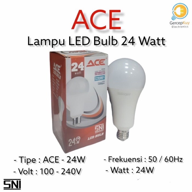 Lampu LED Bulb ACE Putih 24W / 24Watt Putih Garansi E27