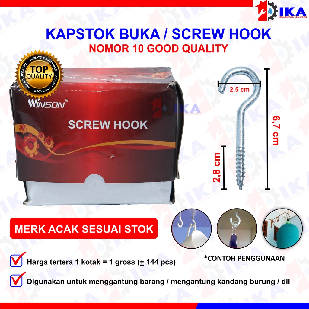 Kapstok Buka No.10 - 1 kotak isi ±144pcs | Baut Gantung Besi | Gantungan Burung | Hook Skrup | Sekrup Tanda Tanya