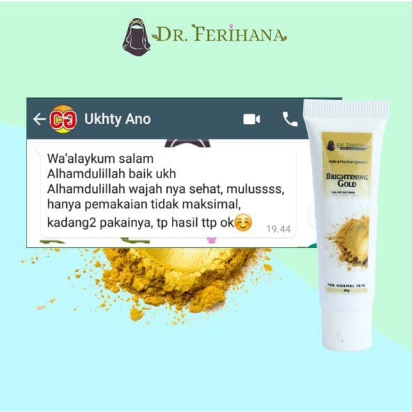 Paket Premium Glowing Gold dr. Ferihana Cosmetics &amp; Skincare Merupakan Paket Perawatan Wajah untuk Kulit Normal Kering Kombinasi yang Mampu Mencerahkan Memudarkan Flek Sekaligus Sebagai Anti Aging