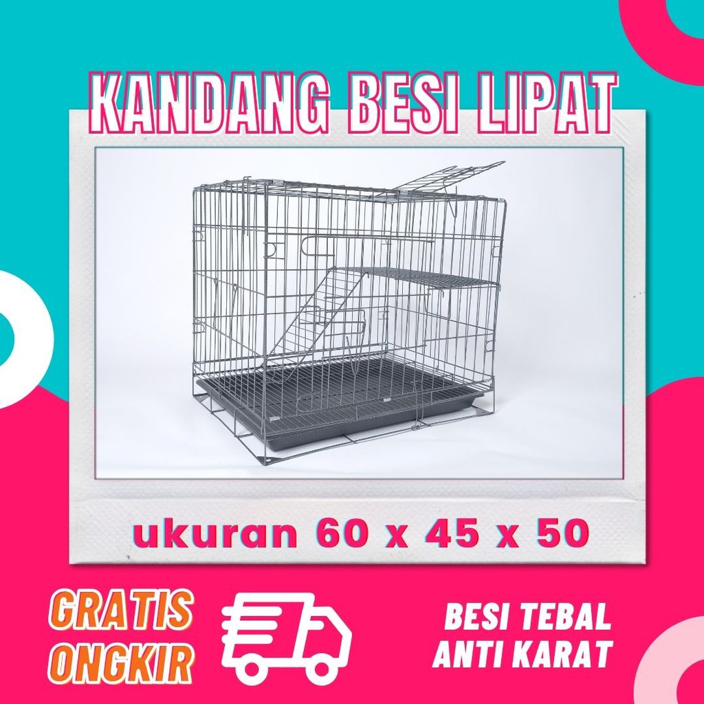 Kandang Kucing Anjing Kelinci - Besi Lipat Size M - Ukuran 60x40x50 -Anti Karat Kualitas Bagus