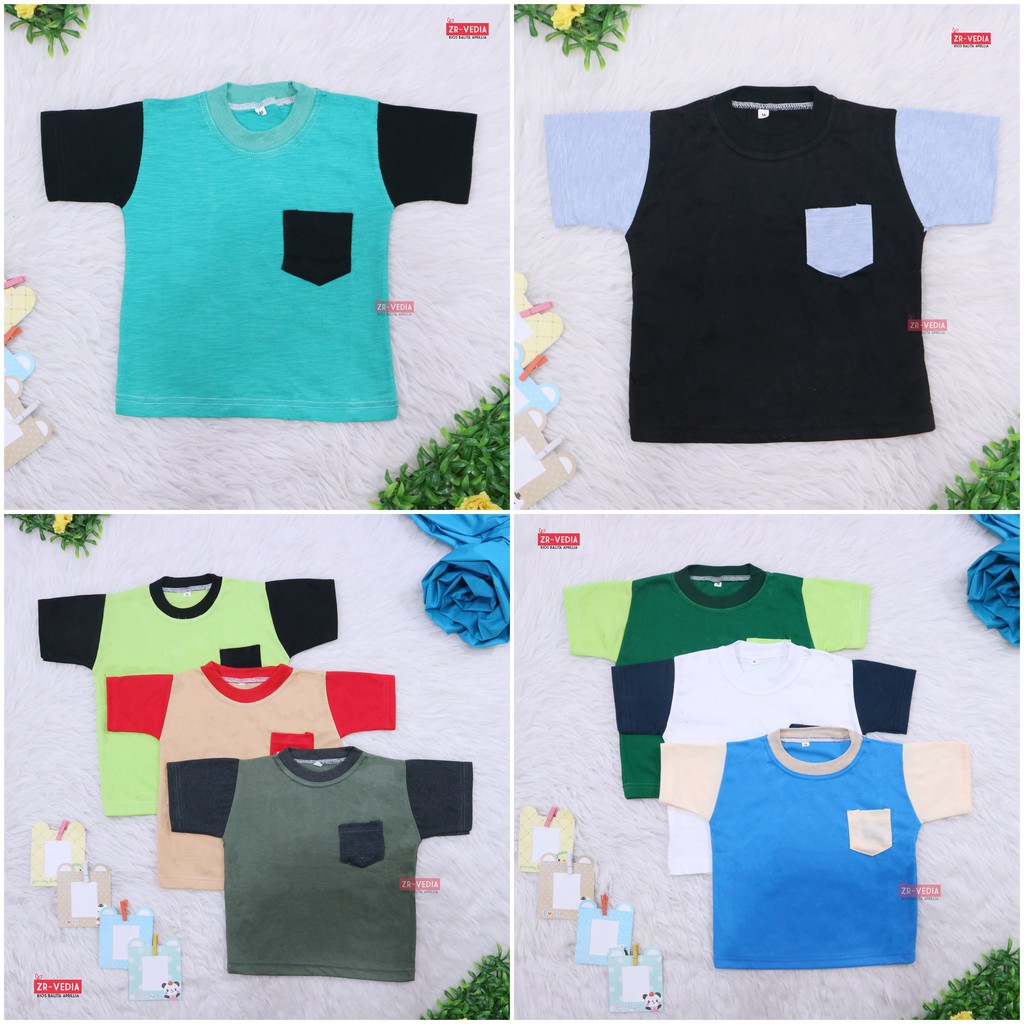 Kaos John Ethes uk 1-2 Tahun / Baju Polos Anak Laki Laki Balita Impor Atasan Reglan Lengan Pendek Saku