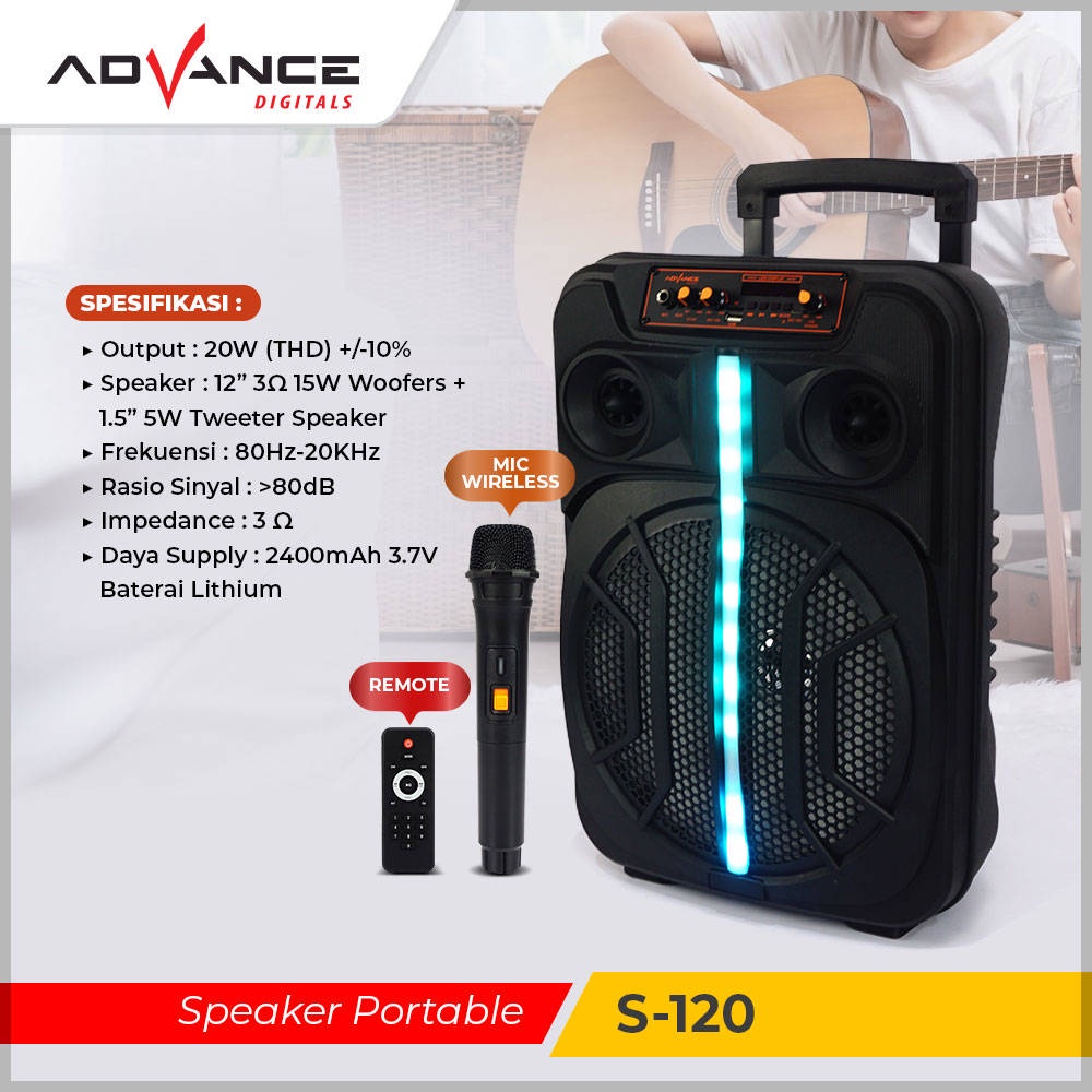 【READY STOCK】 advance high quality stereo, subwoofer s-120 speaker portable bluetooth 12 inch