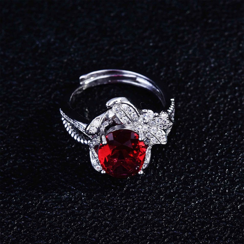 Fancyqube Cincin Zircon Ruby Merah Bahan 925 Silver Gaya Klasik Romance