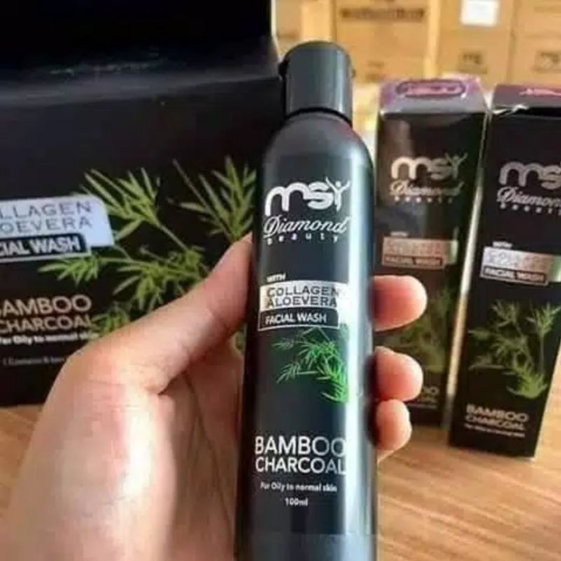 Sabun Bambo Charcoal Cair MSI (Paket+pin Plan A) isi 10 botol(Menghilangkan jerawat, wajah tidak ker
