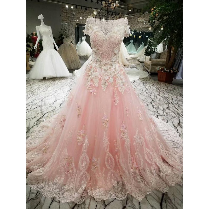 Gaun Pengantin Pink Sabrina Ekor Wedding Gown Wedding Dress