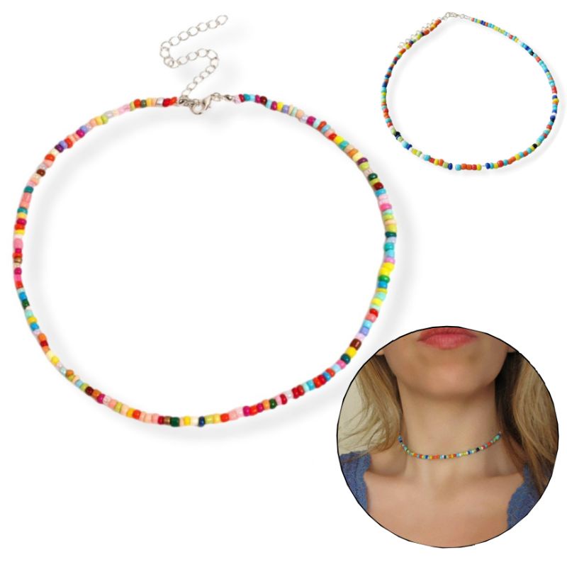 Kalung Colorful Beads Bohemian Choker Boho Style Mote Warna Warni Summer Etnik