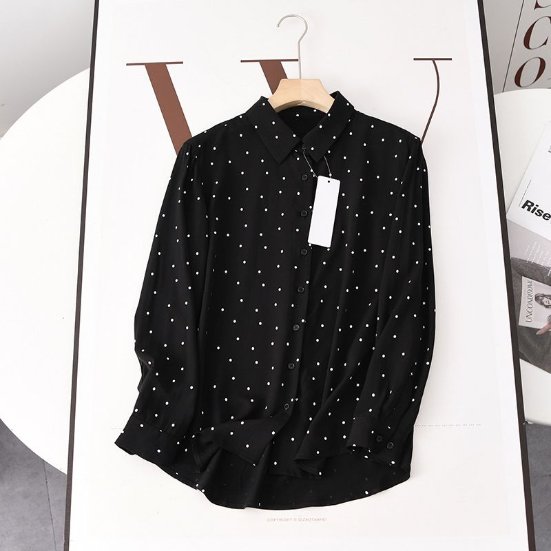 Kemeja Polkadot Lengan Panjang/Kemeja Wanita Bahan woolpeach