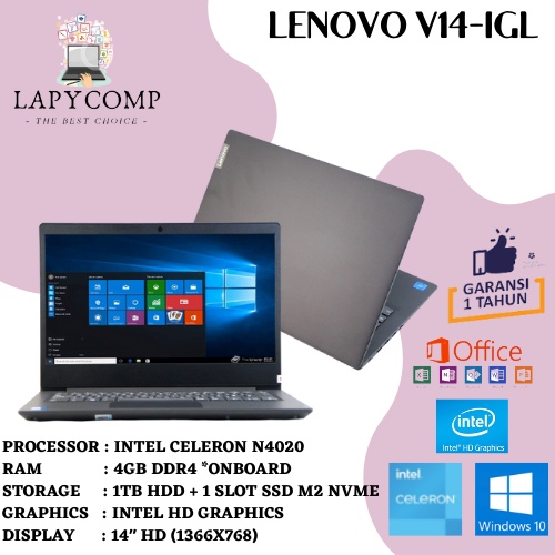 Promo Laptop Gaming Baru Ram 4Gb Murah Lenovo V14 Series - Intel N4020 - Hdd 1Tb - Layar 14&quot; Fhd - Iron Grey -LENOVO V14-IGL
