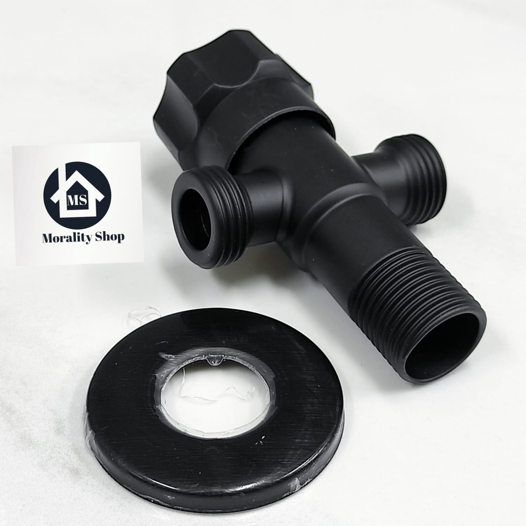 Stop Kran Shower T Bulat Hitam Mini 14H - Kran Tee Mini Shower Mandi Valve Closet Kloset Cabang 2 BLack