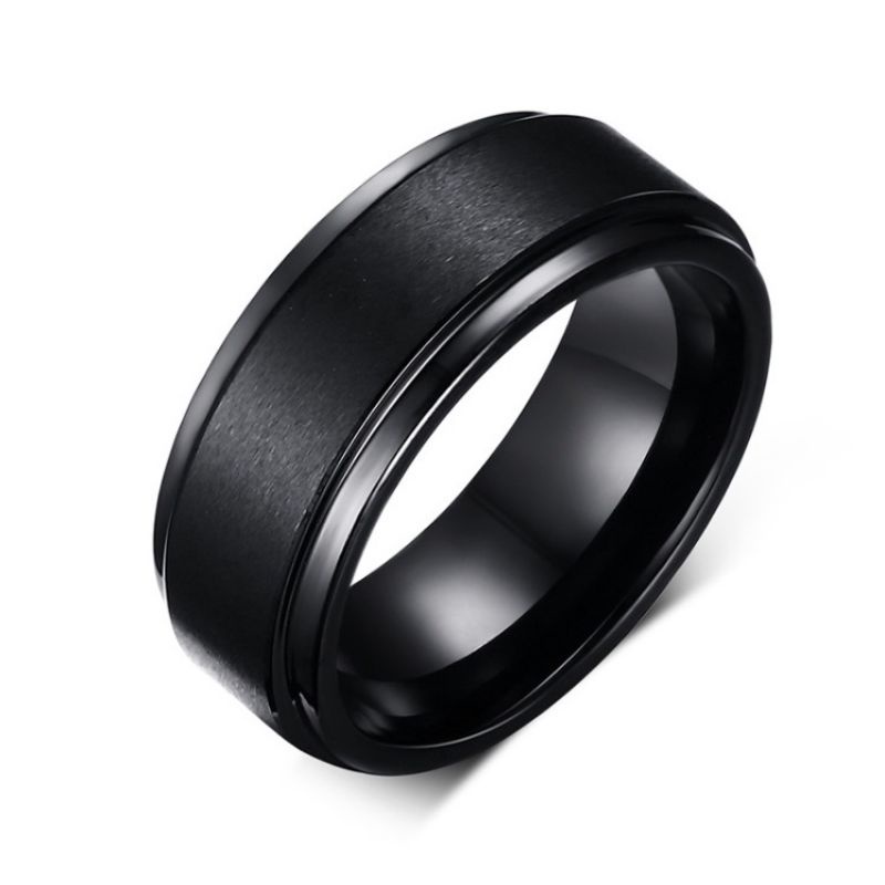 Cincin Bahan Tungsten Carbide Matte Warna Hitam Murni untuk Pria