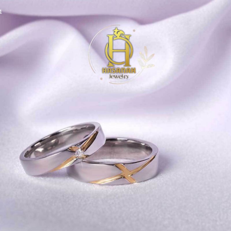 Cincin Kawin Tunangan Palladium Platinum Emas Couple L.24