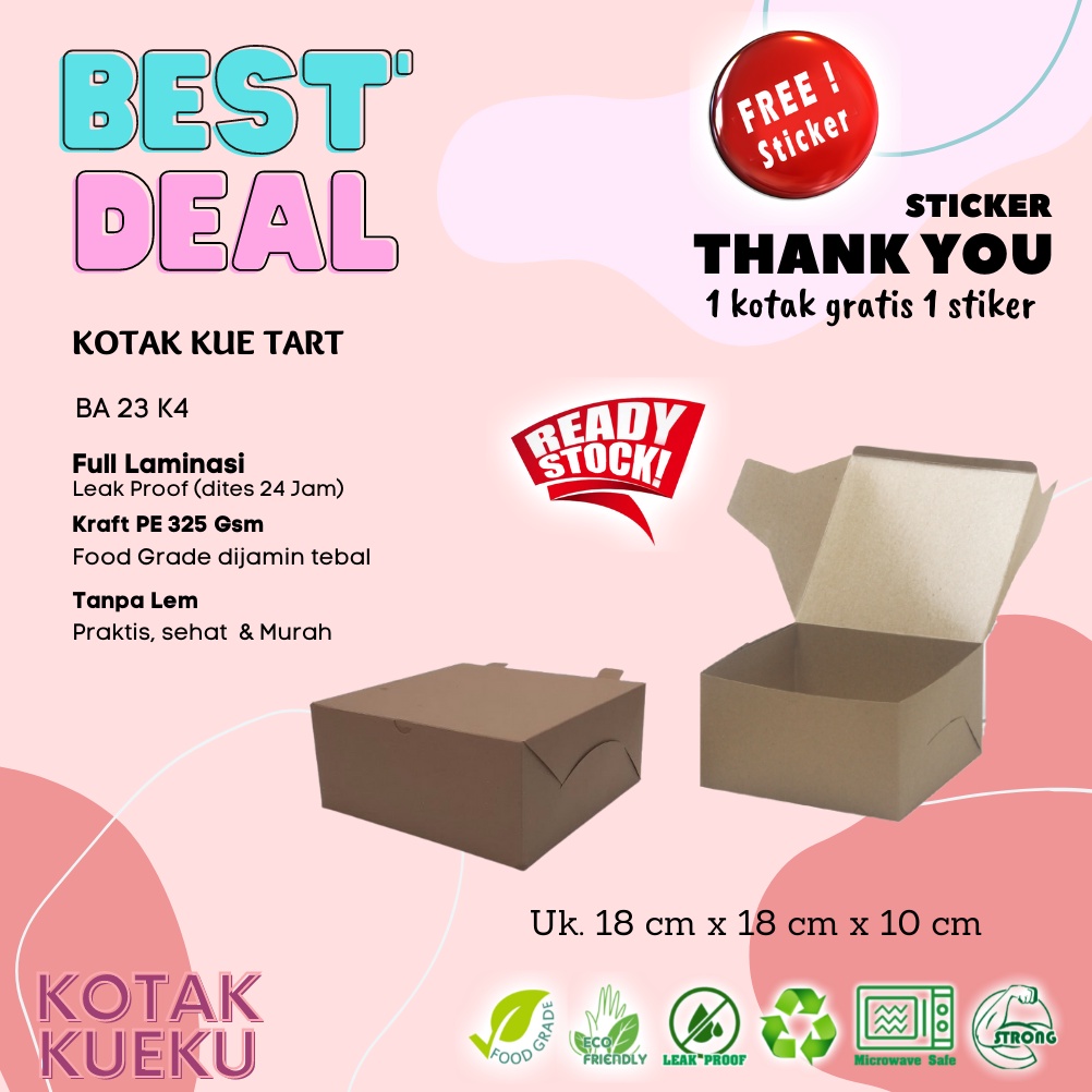 

[10 PCS] KEMASAN / PACKAGING KUE TART 18 cm x 18 cm x 10 cm Kotak Kraft