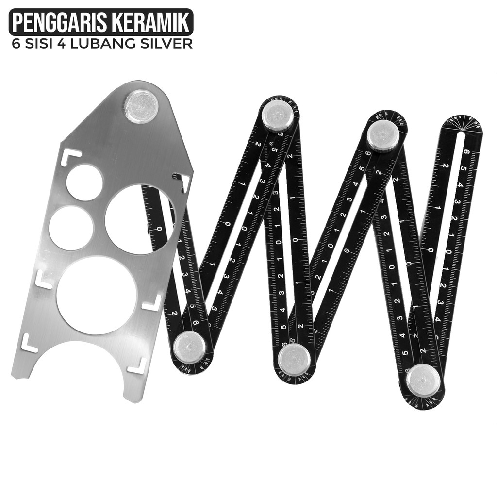 Allefix Penggaris Keramik Siku 6 Sudut 4/2 Lubang Pengukur Keramik Penggaris Lipat Multifungsi