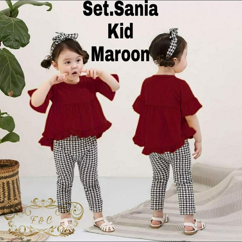 SET SANIA KID PAKAIAN ANAK PEREMPUAN SETELAN ATASAN DAN CELANA BAHAN BABYTERRY KOMBI KATUN KOTAK FEHM