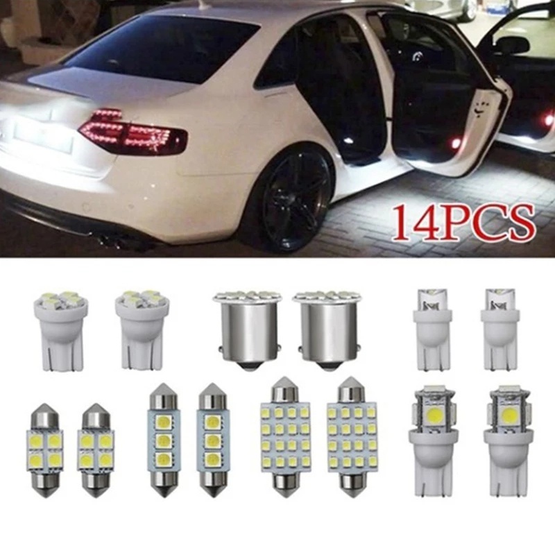 14pcs /Set LED 1157 T10 31/36/41mm Car Auto Interior Map Dome License Plate Replacement Light Kit White Lamp Set