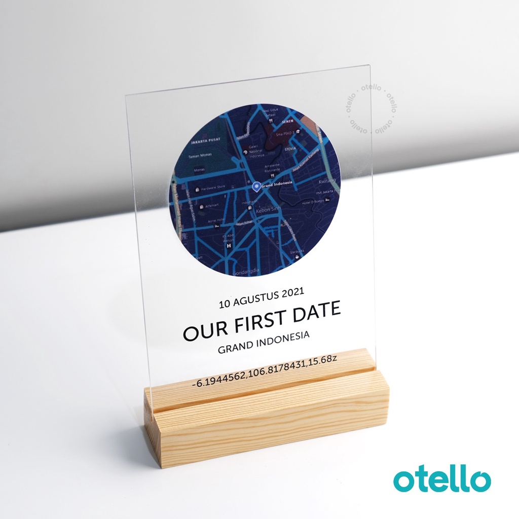 Otello Custom Akrilik Print First Date Location Peta Maps Lokasi Hadiah Pacar Gift Anniversary Acrylic Kustom