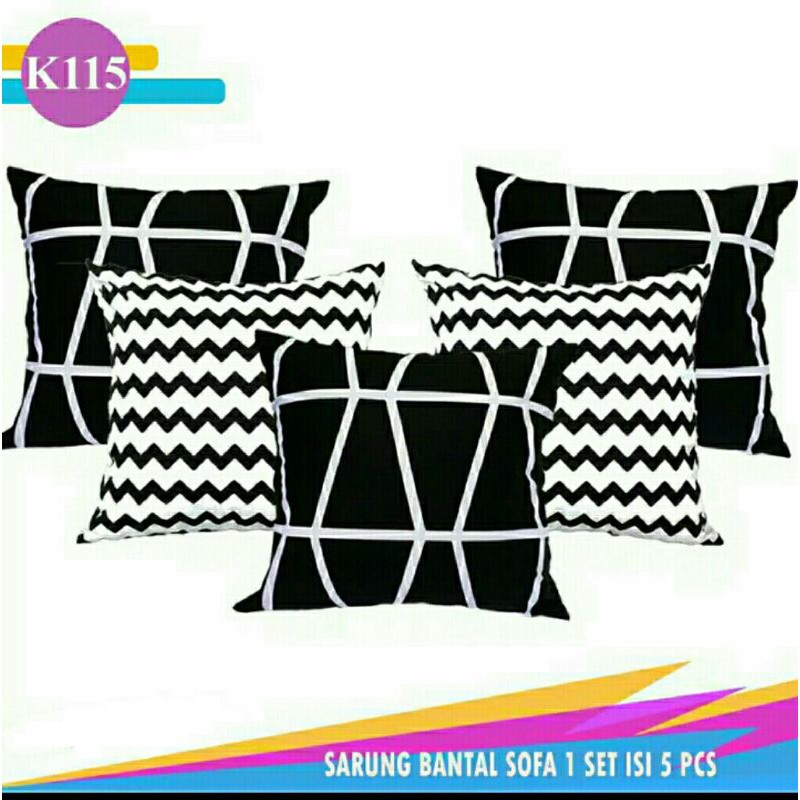 Set sarung bantal kursi sofa cushion cover 60x60 cm sarban zigzag hitam