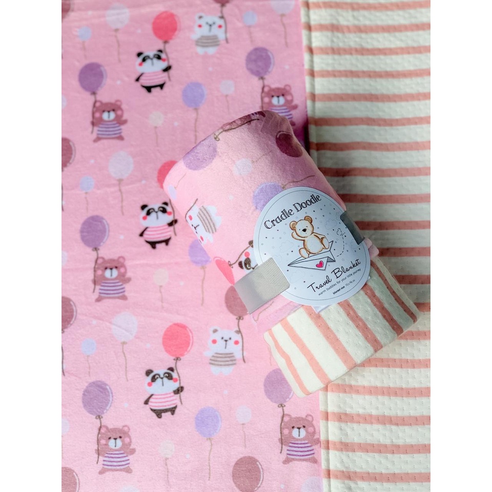 Cradle Doodle - Travel Fleece Blanket Bear Panda Pink