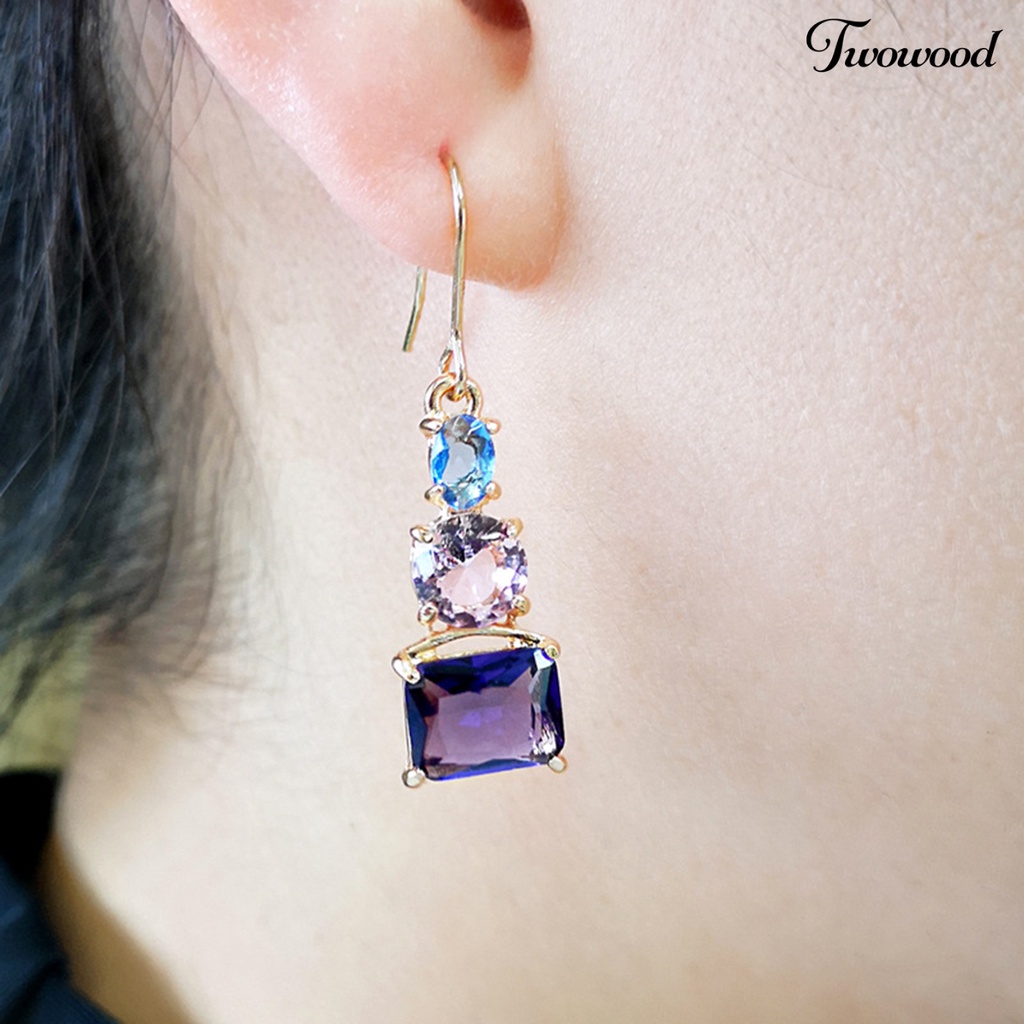 1 Pasang Anting Hook Cubic Zirconia Warna-Warni Untuk Wanita