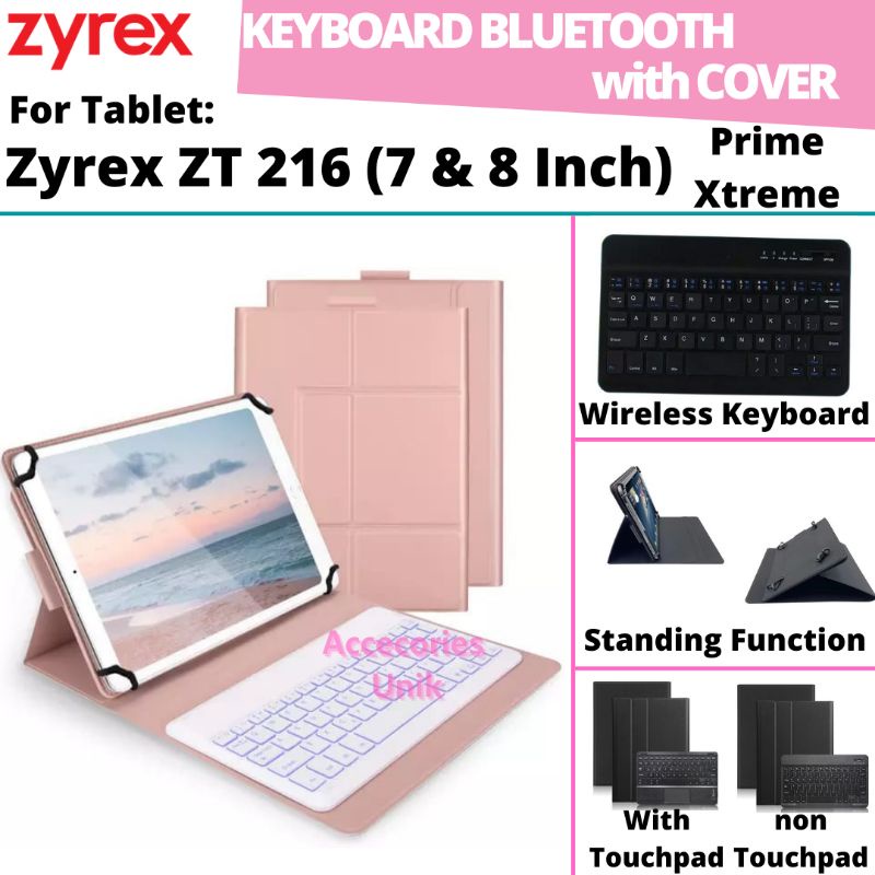 Zyrex ZT216 ZT 216 Tab Tablet 7 8 Inch Prime Xtreme Book Cover Keyboard Wireless Bluetooth Flip Stan