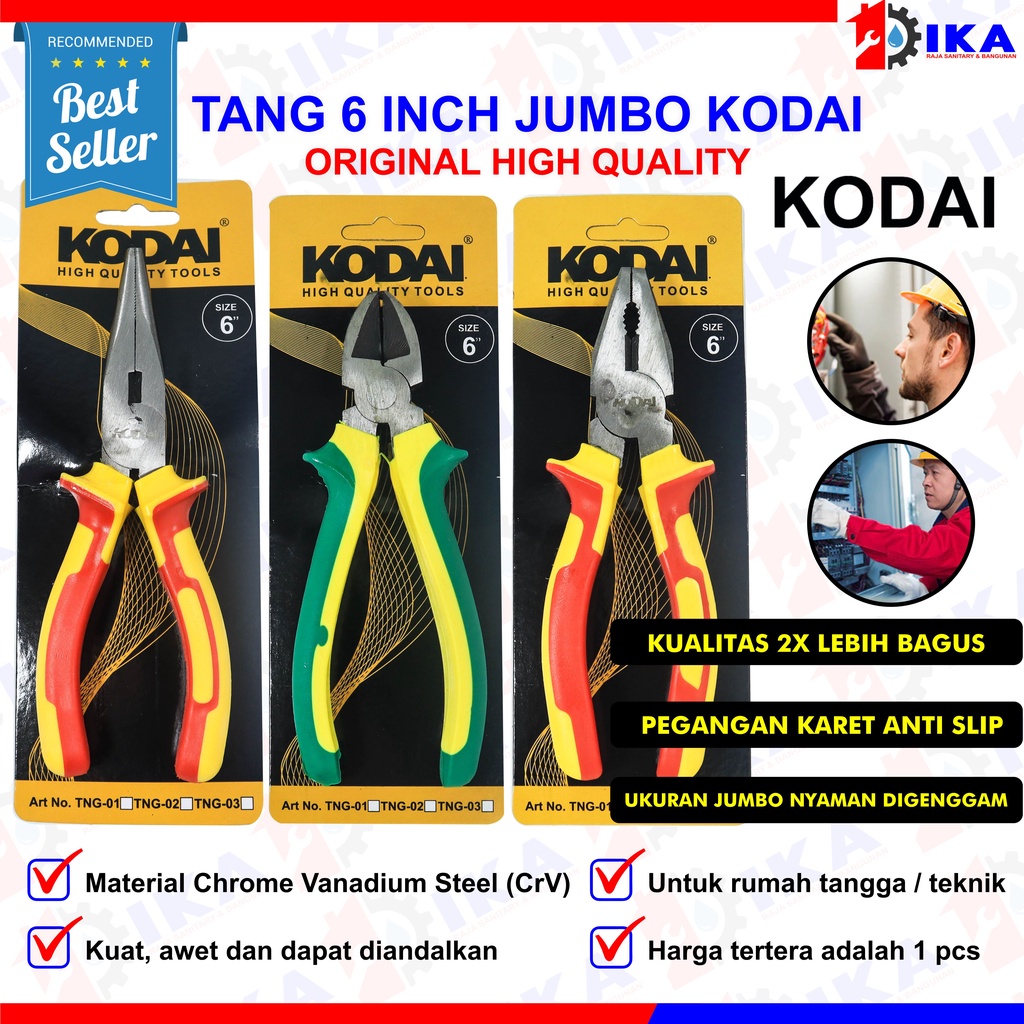 Tang combinasi kombinasi 6 inci blister bahan baja gagang karet / Tang Lancip / Tang Potong