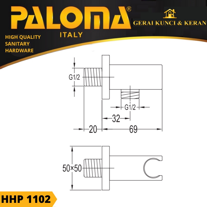 PALOMA SHOWER OUTLET ELBOW WITH HANDSHOWER HOLDER HHP 1102