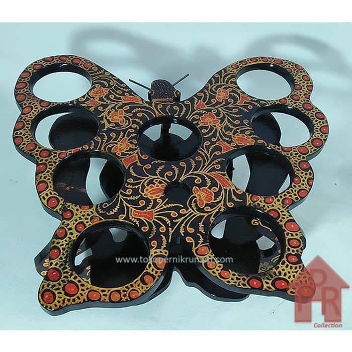 Rak aqua gelas - kayu batik model kupu - i9BGA217