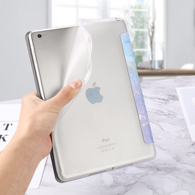 iPad 7th Gen 10.2 inch 2019 Air 3 Pro 10.5 Tri-fold Case Marble Slim PU Leather TPU Soft Back Smart Cover