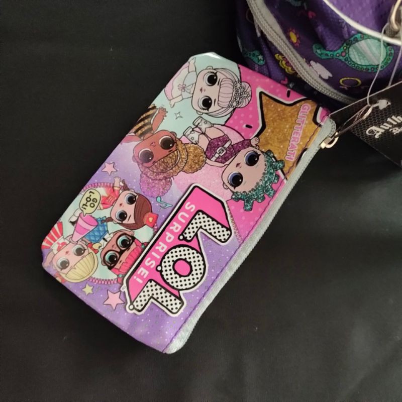 Tas ransel gambar tutup LOL, warna ungu