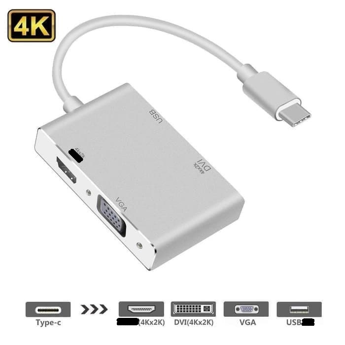 Type c to hdtv vga dvi usb 3.0 hub 4in1 4k 1080p converter - Konverter Usb-c thunderbolt to 4 in 1