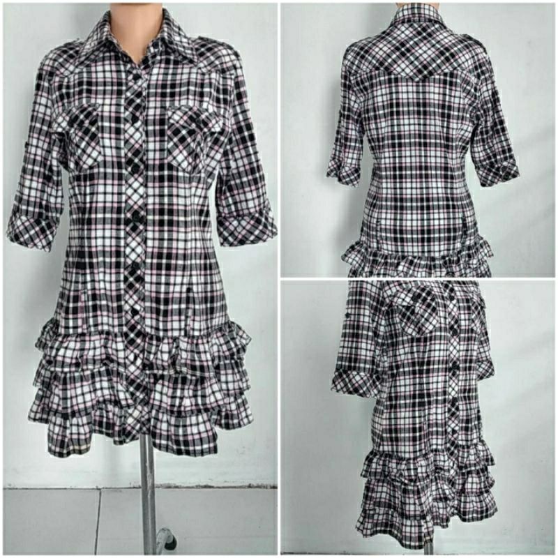 baju atasan tunik kemeja kotak / kemeja tunik shirt wanita motif kotak / kemeja wanita lengan panjan