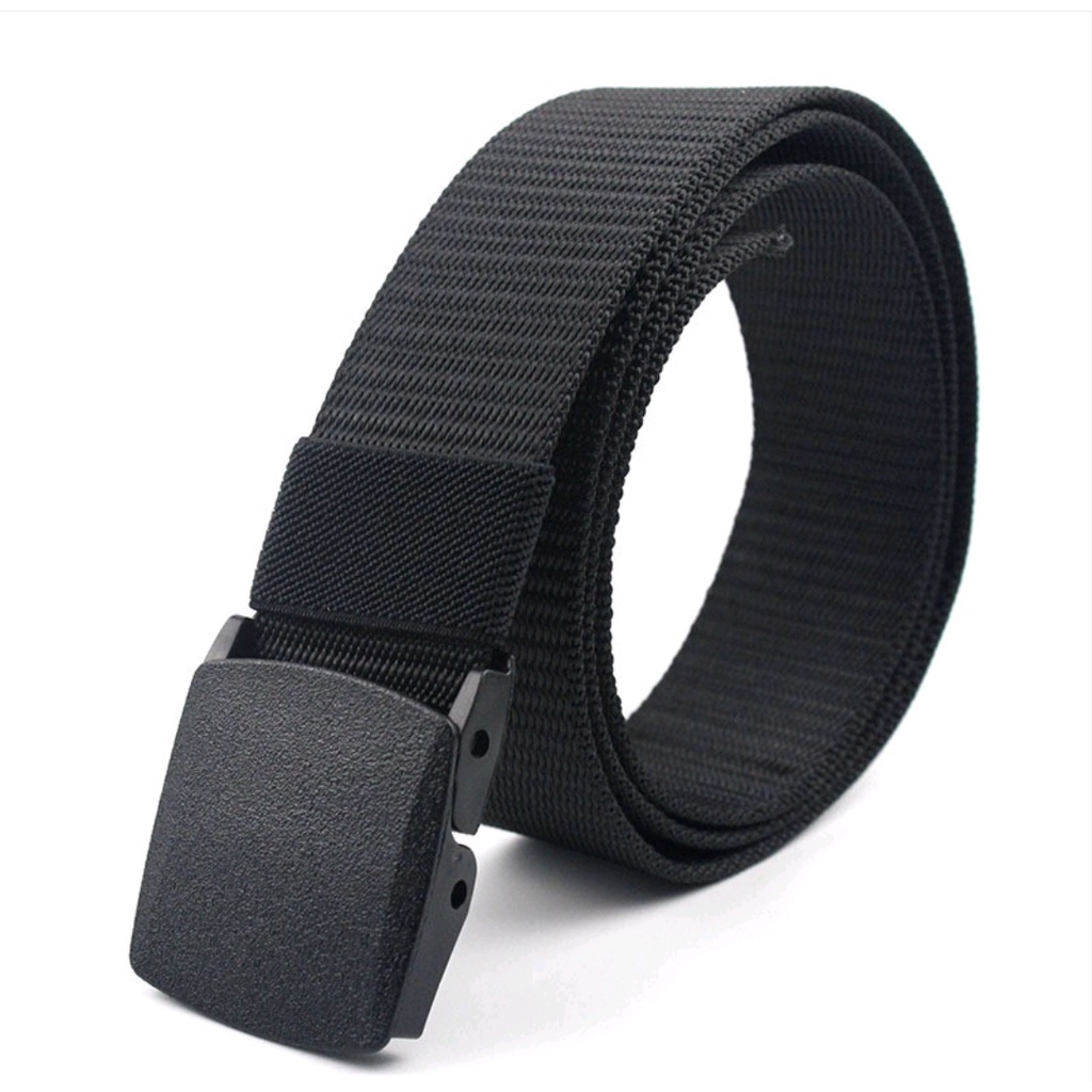 IKAT PINGGANG NYLON CANVAS GESPER PRIA ANTI METAL DETECTOR SABUK PRIA HITAM