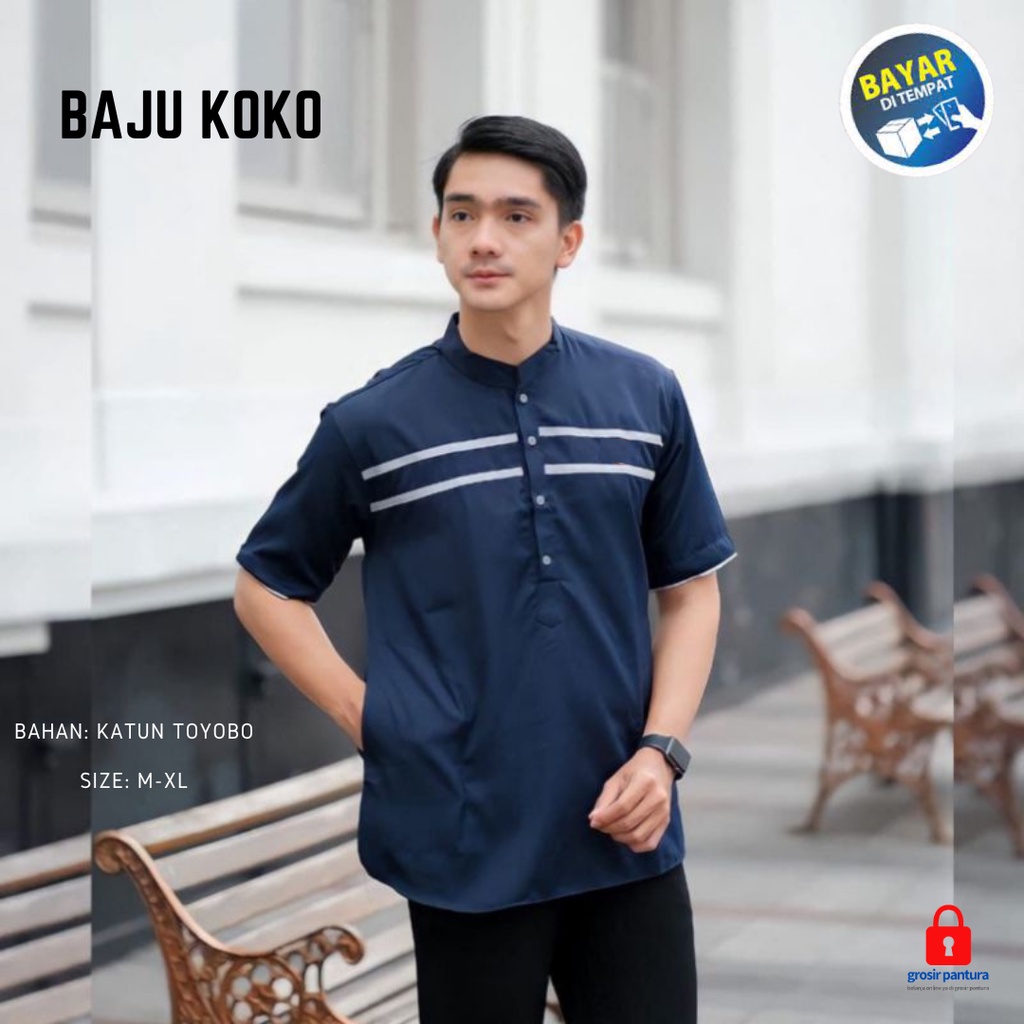 Kemko Baju Koko Pria Muslim Lengan Pendek Bahan Katun Premium Cowok Muslim