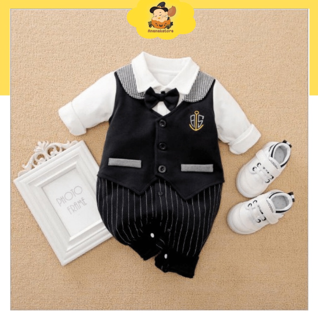 ANANAKSTORE/JUMPER TUXEDO/JUMPER HITAM/JUMPER KEREN/Jumper bayi motif tuxedo 0-2 tahun / baju bayi import jumper bayi lengan panjang tuxedo hitam