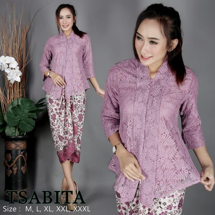 kebaya brukat floy lengan 7/8 trendy