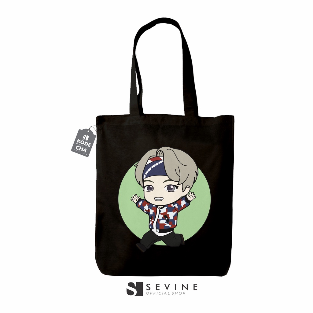 Sevine Totebag Tas Wanita Tote bag Resleting Cetak DTF Korean Style Black Series - CH4