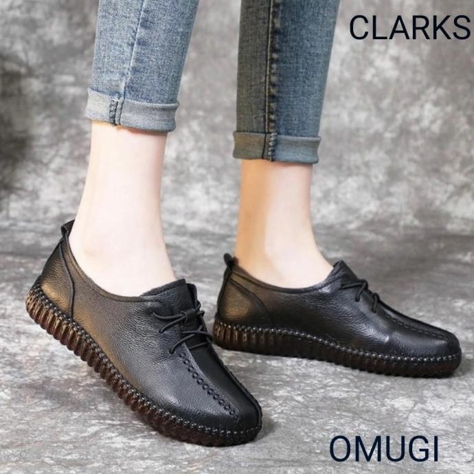 Clarks Omugi lace sepatu tali kulit cewek wanita flat HK