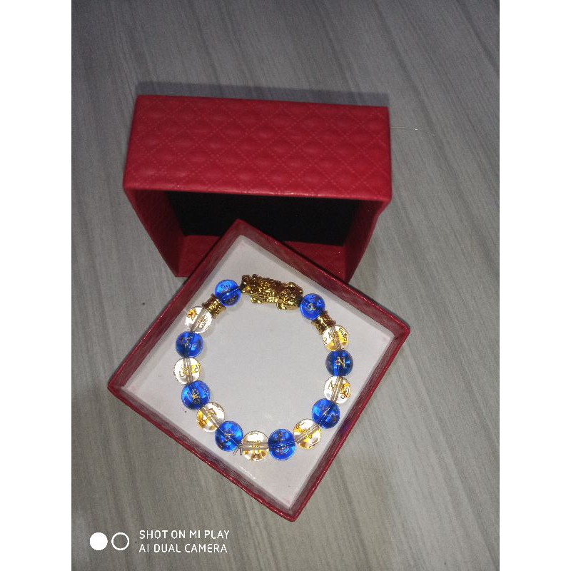 gelang pixiu naga emas batu obsidian pria/wanita