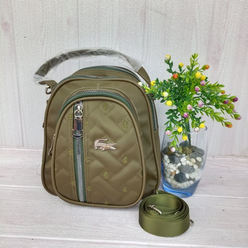 tas ransel 4 ruang bahan nilon bordir depan ukuran T21xL19 x9 cm.-army