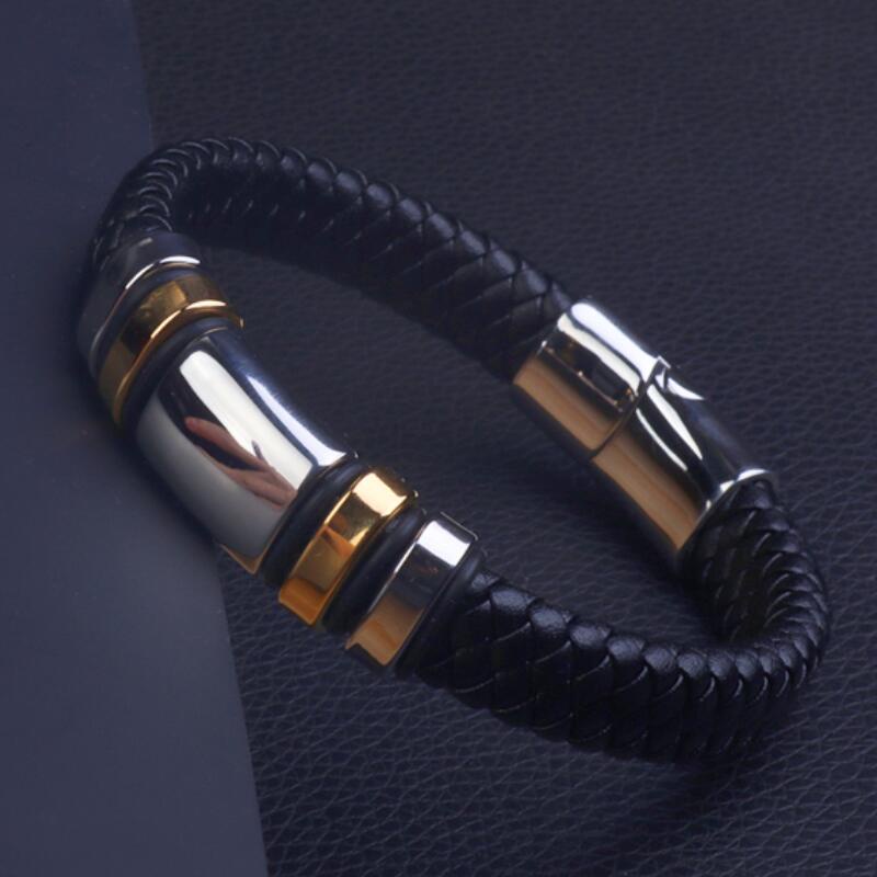 Gelang Bangle Magnetik Bahan Kulit Warna Hitam Gaya Klasik Untuk Pria